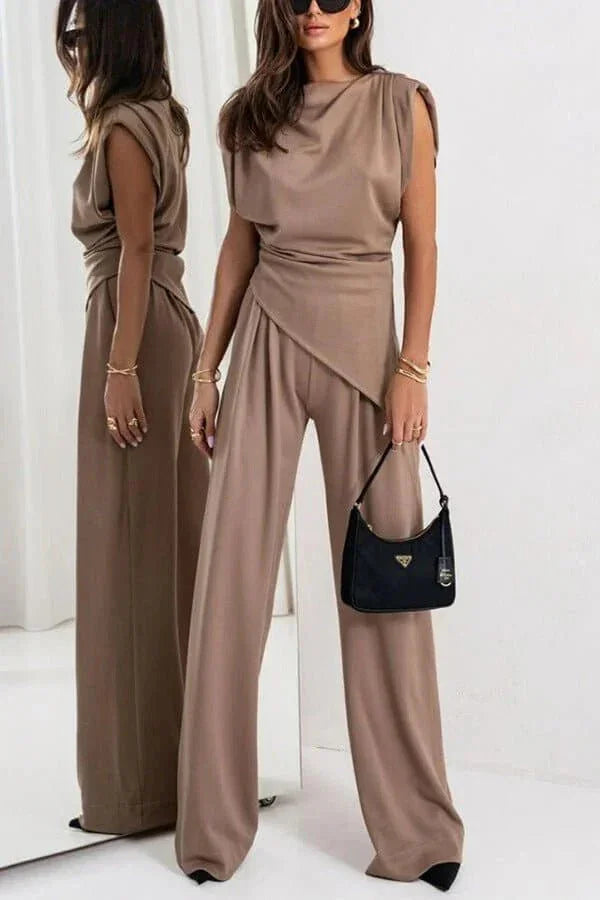 Draped matching set with wide-leg pants