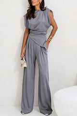 Draped two-piece set with wide-leg pants