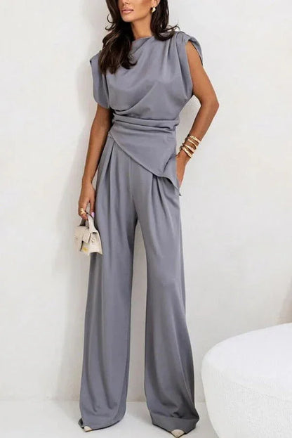 Draped two-piece set with wide-leg pants