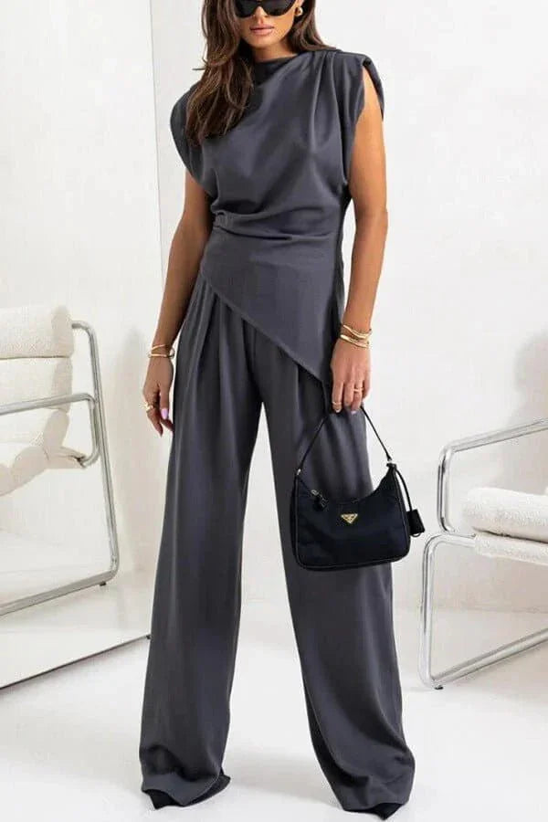 Gwendolyn | Draped Two-Piece Set with Wide-Leg Pants