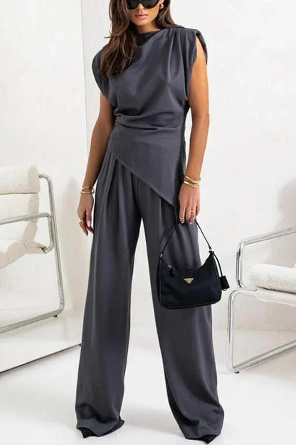 Gwendolyn | Draped Two-Piece Set with Wide-Leg Pants