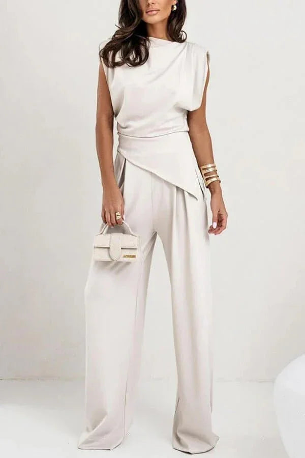 Draped top and wide-leg trouser set