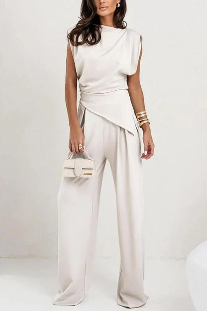 Draped top and wide-leg trouser set