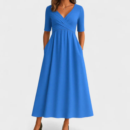Serenya | A-Line Midi Dress with V-Neck