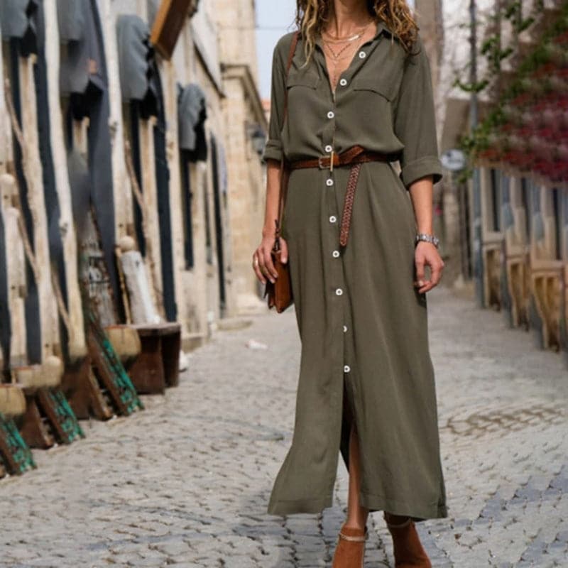 Esmée | Belted Short Sleeve Button-Down Shirt Dress