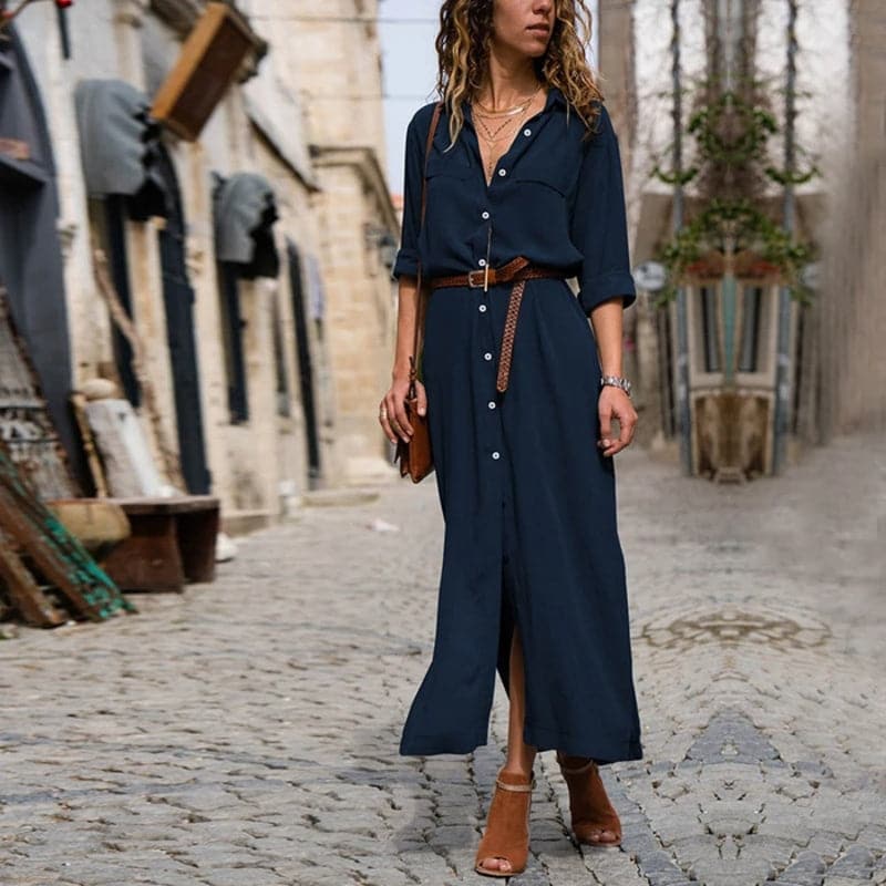 Esmée | Belted Short Sleeve Button-Down Shirt Dress
