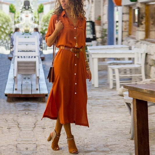 Esmée | Belted Short Sleeve Button-Down Shirt Dress
