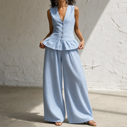Peplum top and trouser set for women
