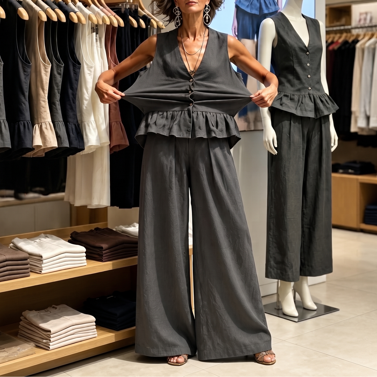 Peplum top and trouser set for women view 13
