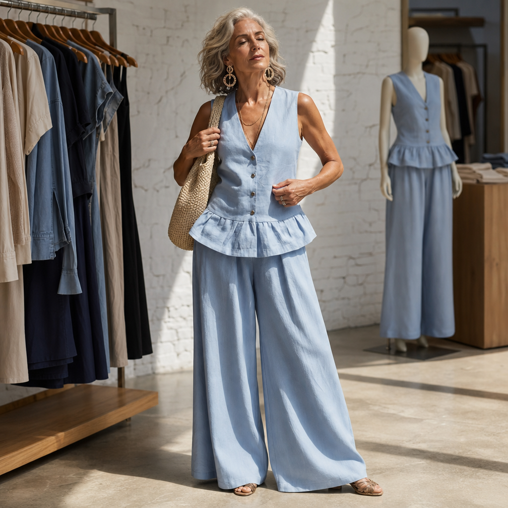 Peplum top and trouser set for women view 3