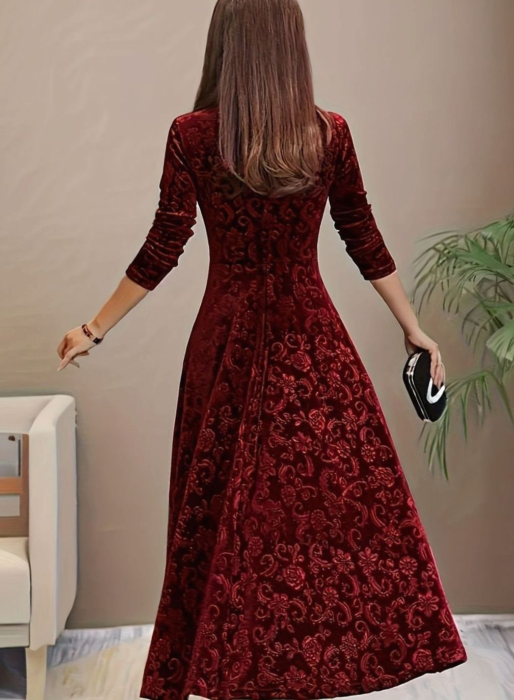 Square neck midi party dress, view 10