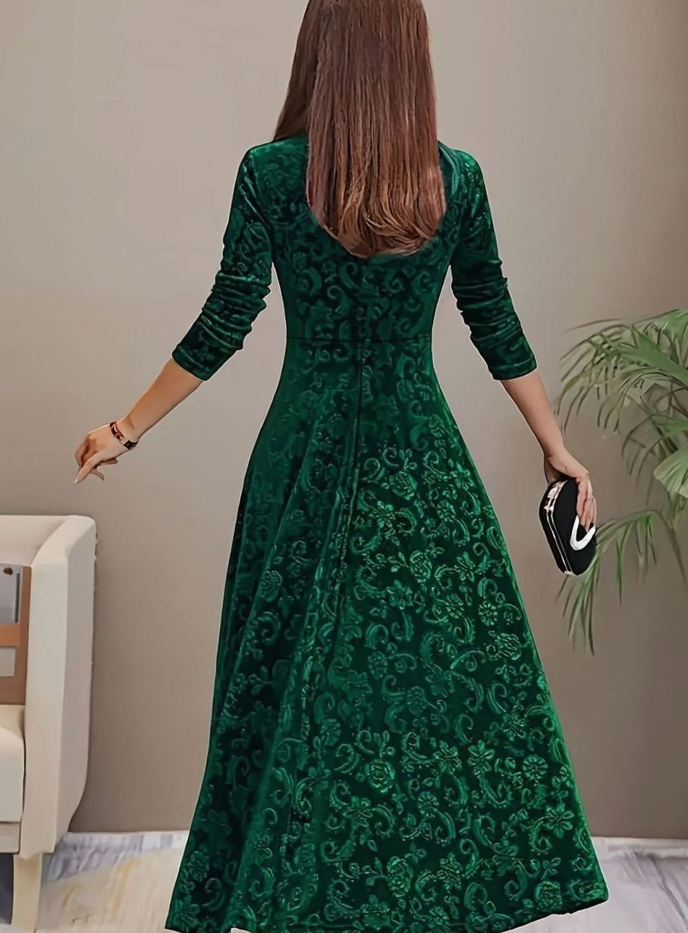 Square neck midi party dress, view 11