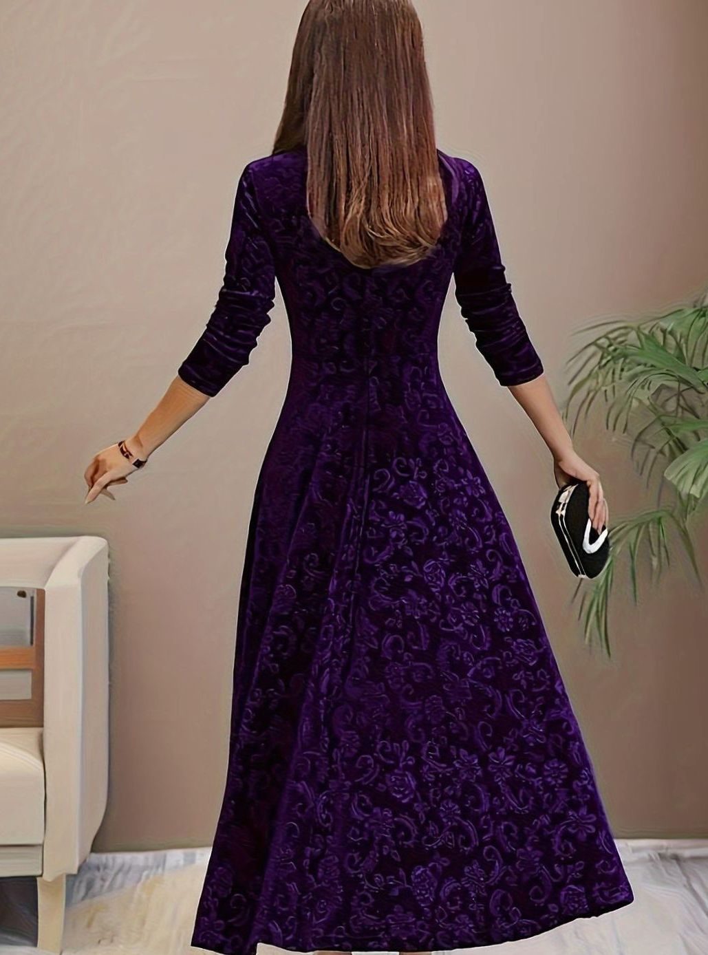 Square neck midi party dress, view 7