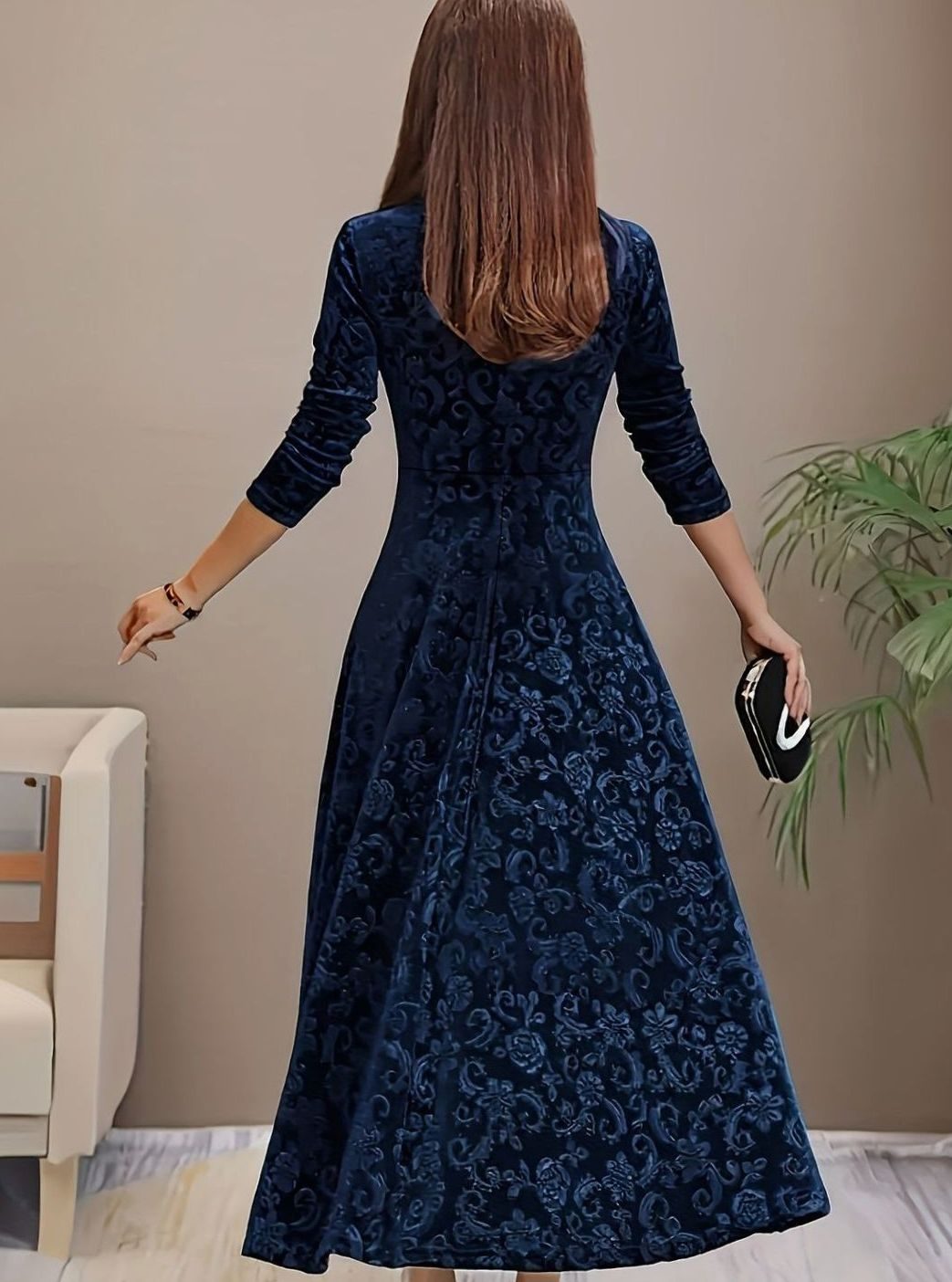 Square neck midi party dress, view 8