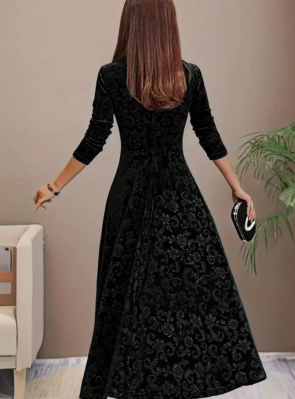 Square neck midi party dress, view 9