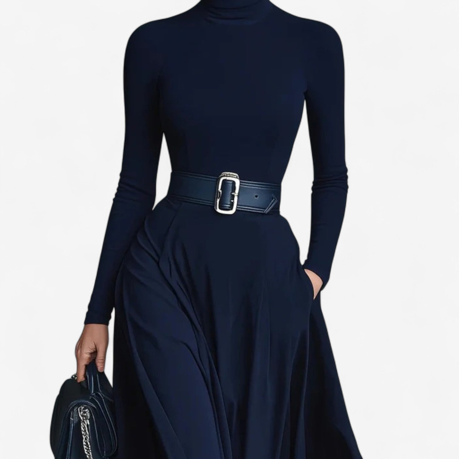 Mock turtleneck maxi dress, side view