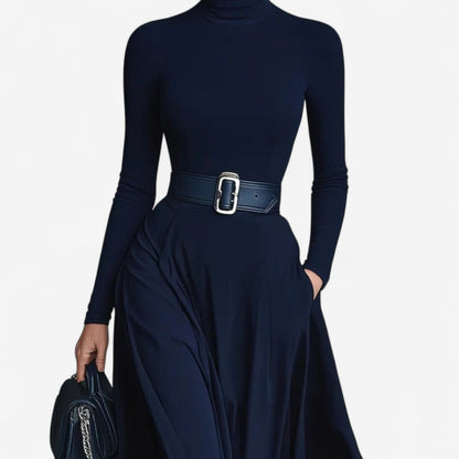 Mock turtleneck maxi dress, side view
