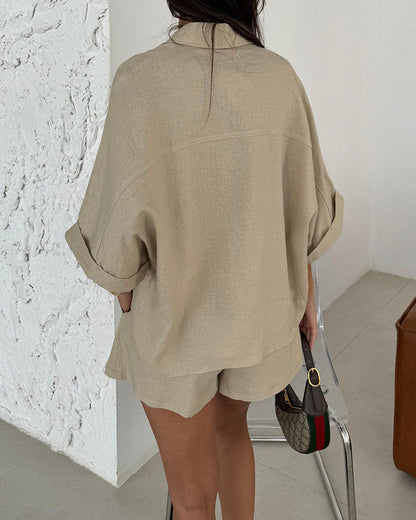 Pauline | Short Sleeve Shirt & Elastic Waist Shorts Set