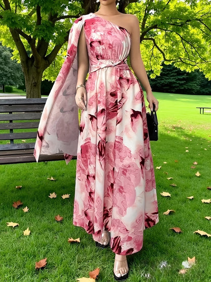 Juniper | One-Shoulder Floral Maxi Wedding Guest Dress