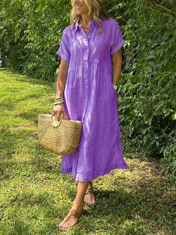 Vertical stripe midi shirt dress