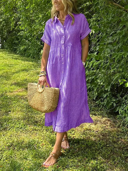 Vertical stripe midi shirt dress