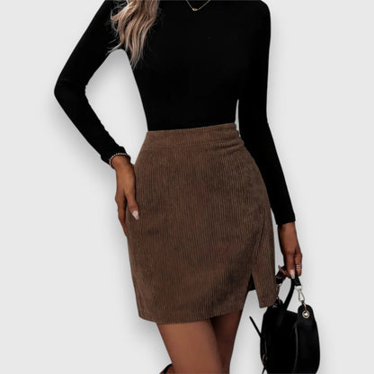 Celeste | Corduroy Midi Skirt With Front Slit