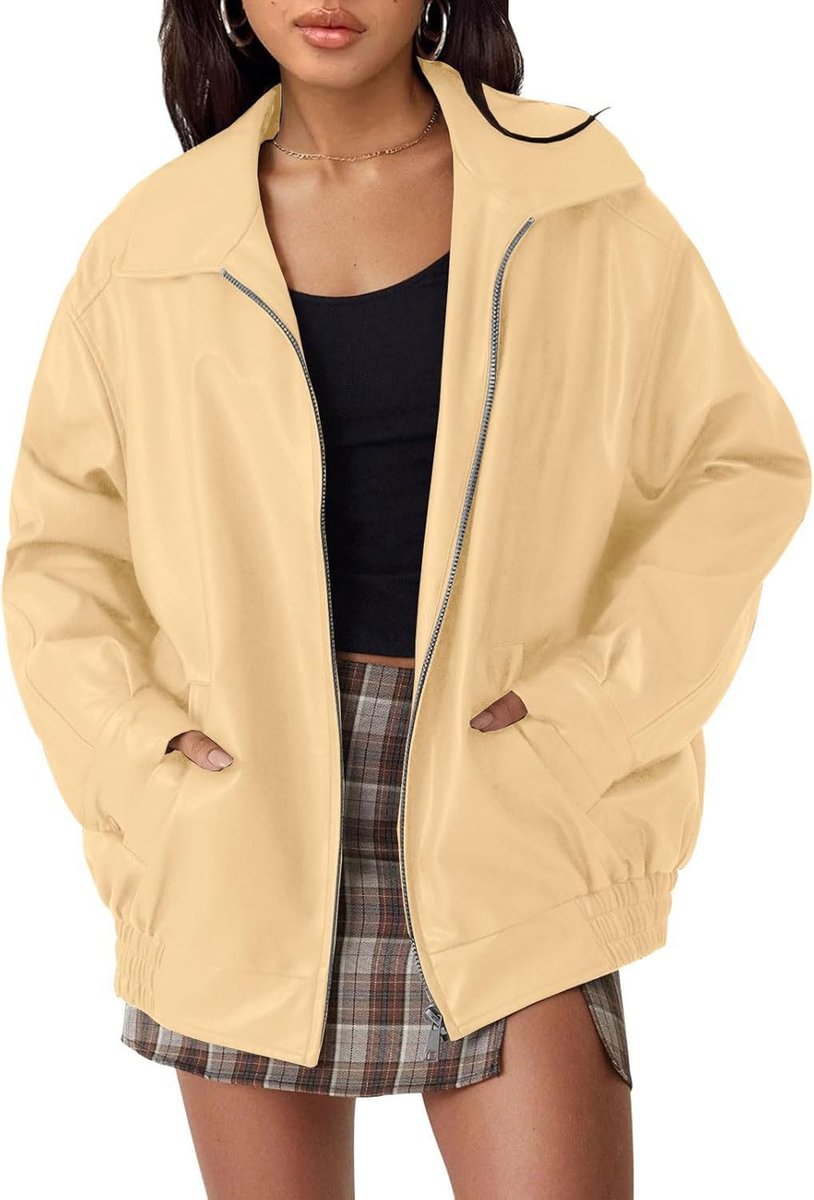 Oversized bomber jacket in apricot