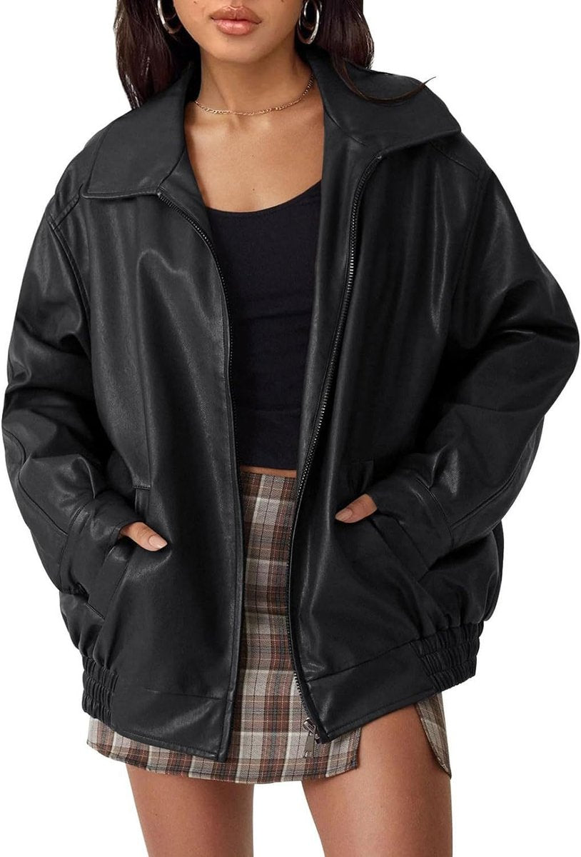 Oversized bomber jacket in black
