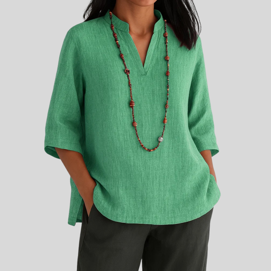V-neck relaxed tunic, front view