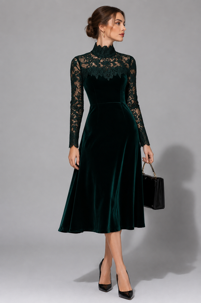 Yolande velvet lace-sleeve wedding guest midi dress, view 2