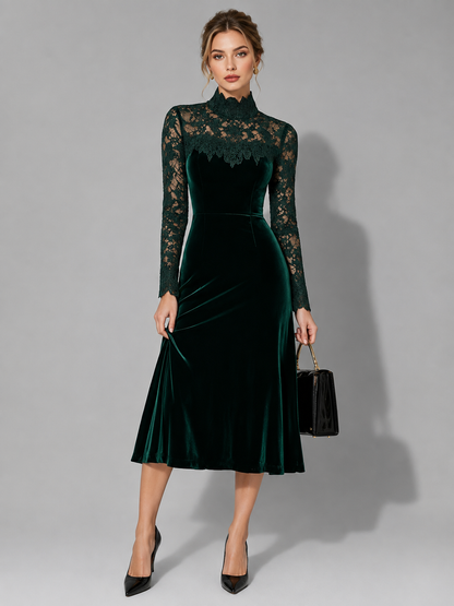 Yolande velvet lace-sleeve wedding guest midi dress, view 3
