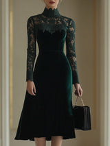 Yolande velvet lace-sleeve wedding guest midi dress for women