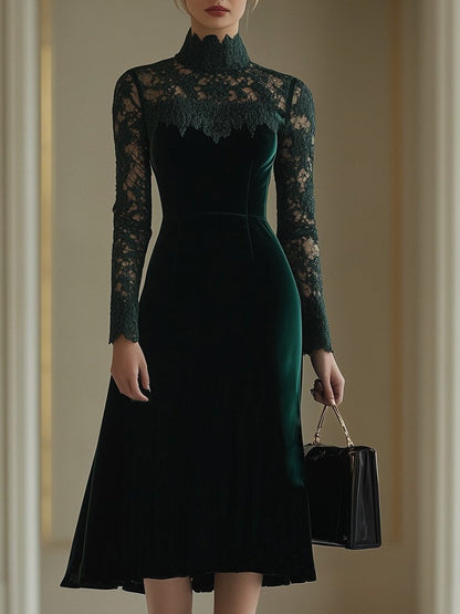 Yolande velvet lace-sleeve wedding guest midi dress for women
