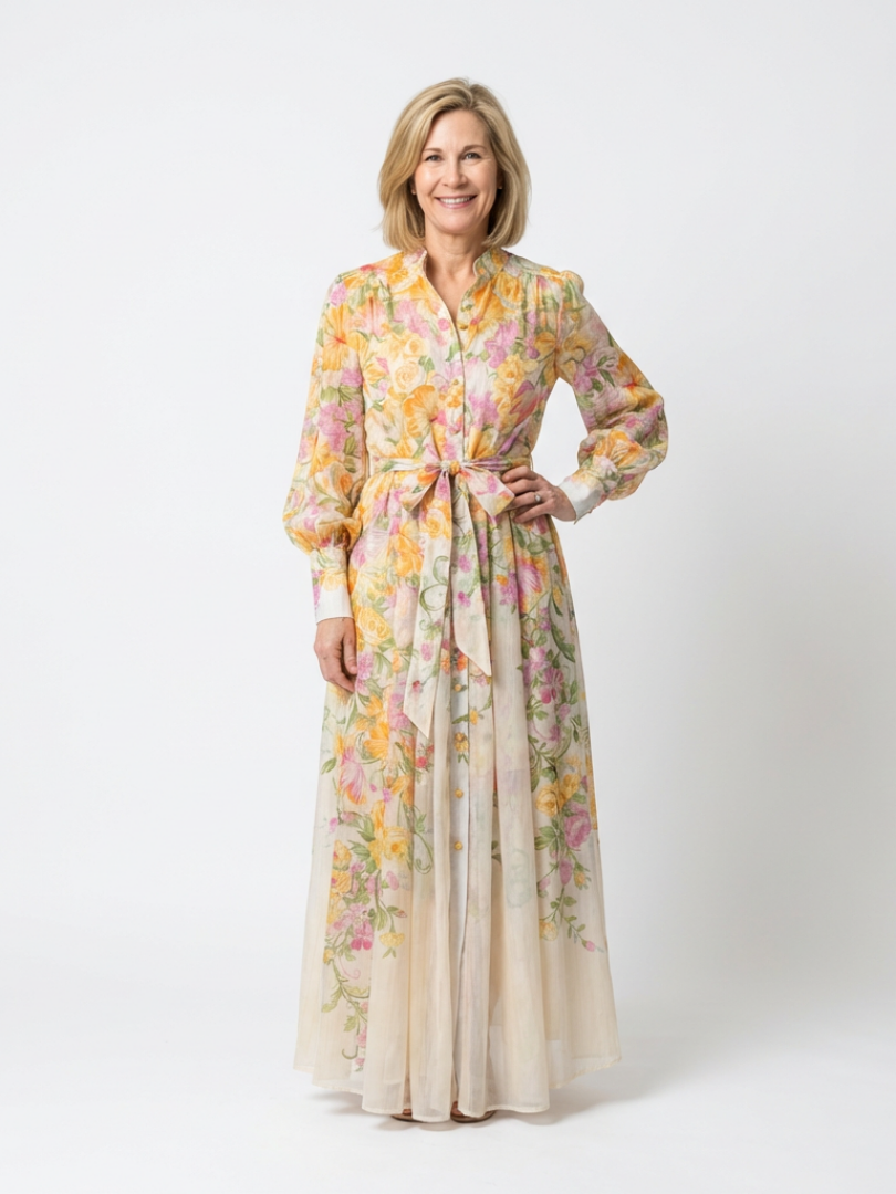 Iris | Long Sleeve Floral Botanical Maxi Dress