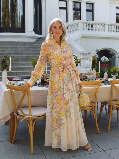 Iris | Long Sleeve Floral Botanical Maxi Dress