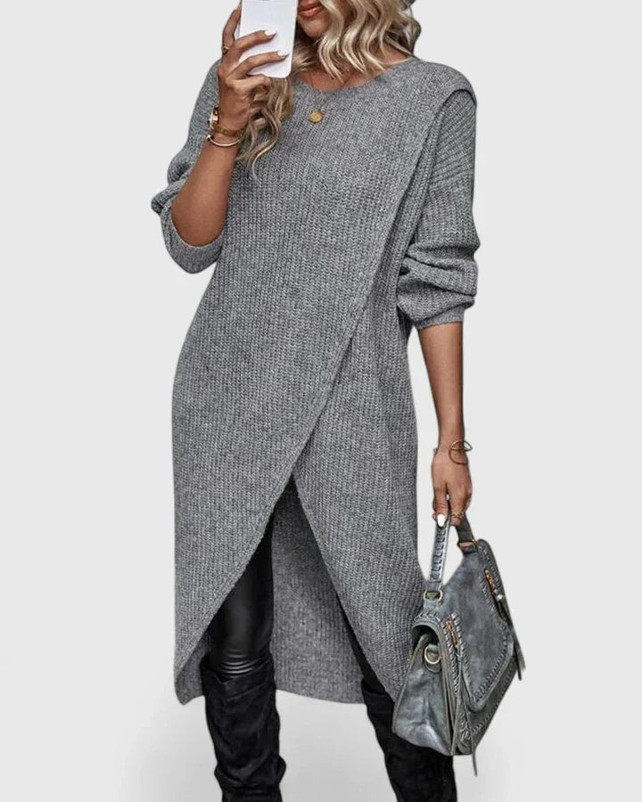 Fenella long-sleeve knit sweater dress with wrap hem