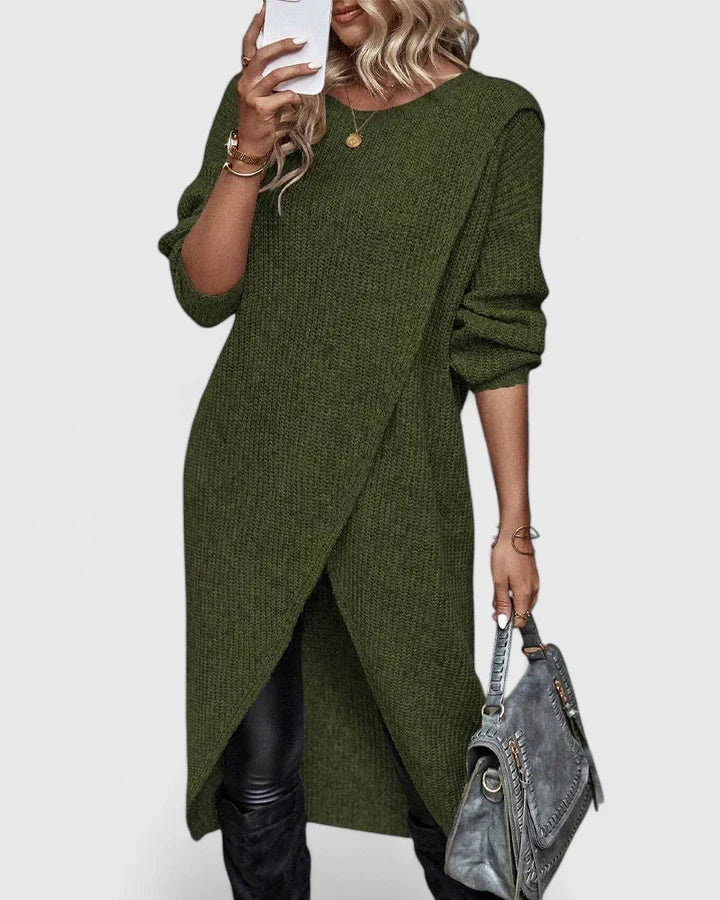 Fenella long-sleeve knit sweater dress with wrap hem view 2