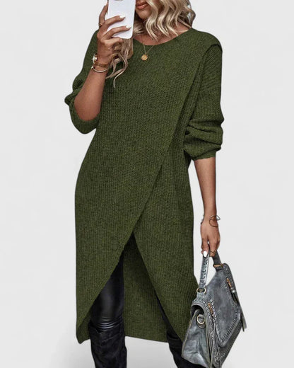 Fenella long-sleeve knit sweater dress with wrap hem view 2