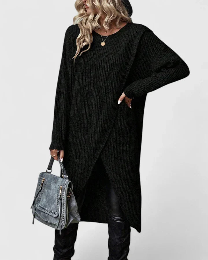 Fenella long-sleeve knit sweater dress with wrap hem view 3