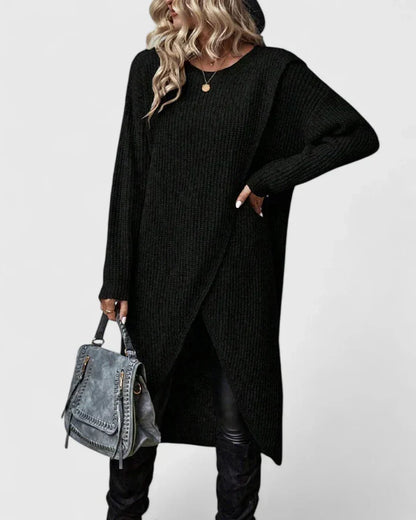 Fenella long-sleeve knit sweater dress with wrap hem view 3