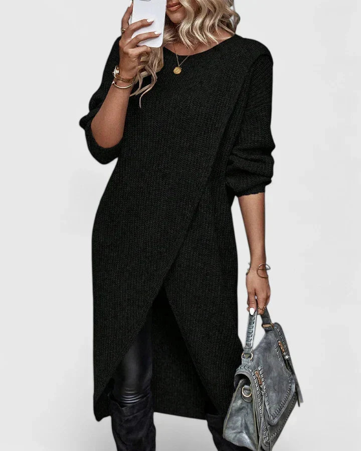Fenella long-sleeve knit sweater dress with wrap hem view 4