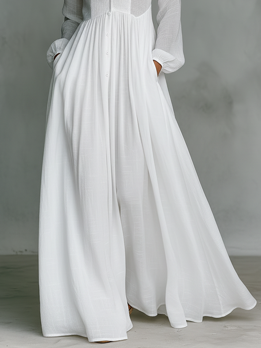 Cotton-linen maxi dress, side view