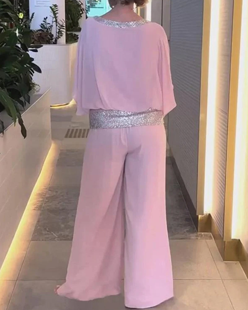 Rosaline | Sequin Chiffon Colorblock Party Set