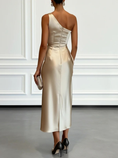 One-shoulder ruffled cocktail midi dress for women view 3