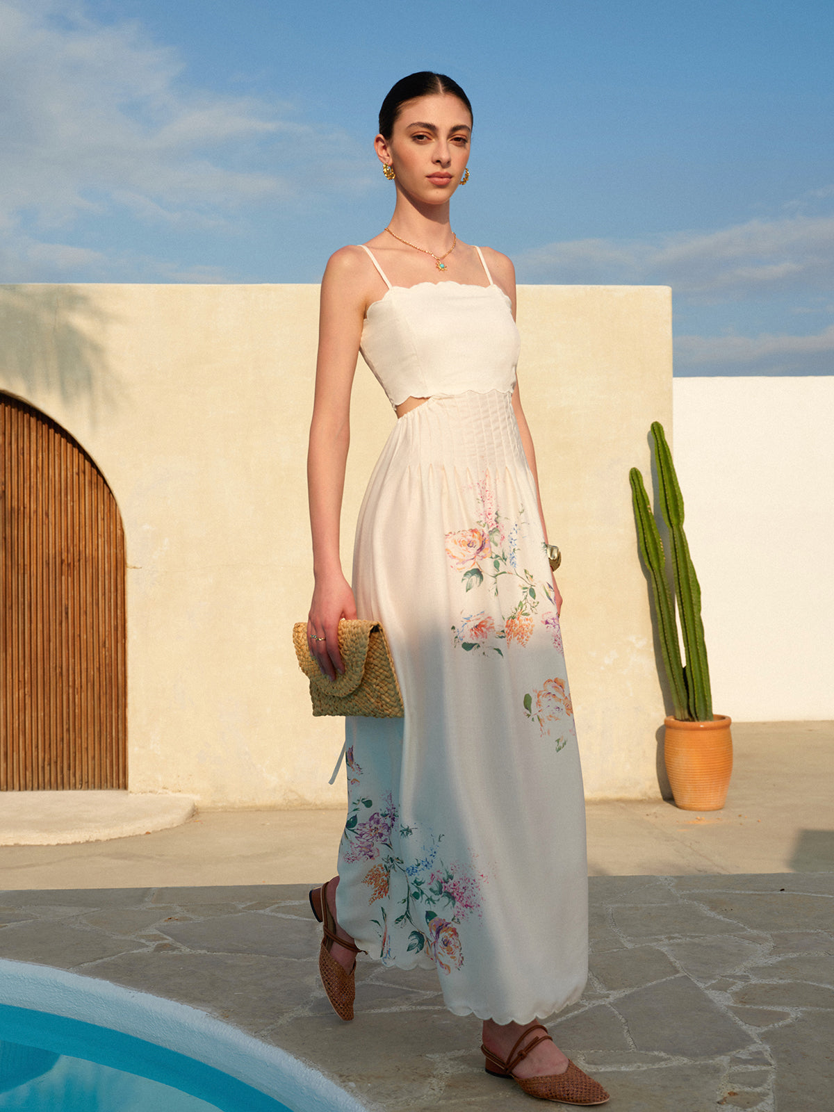 Edora | Floral Cutout Maxi Sundress with Scallop Hem