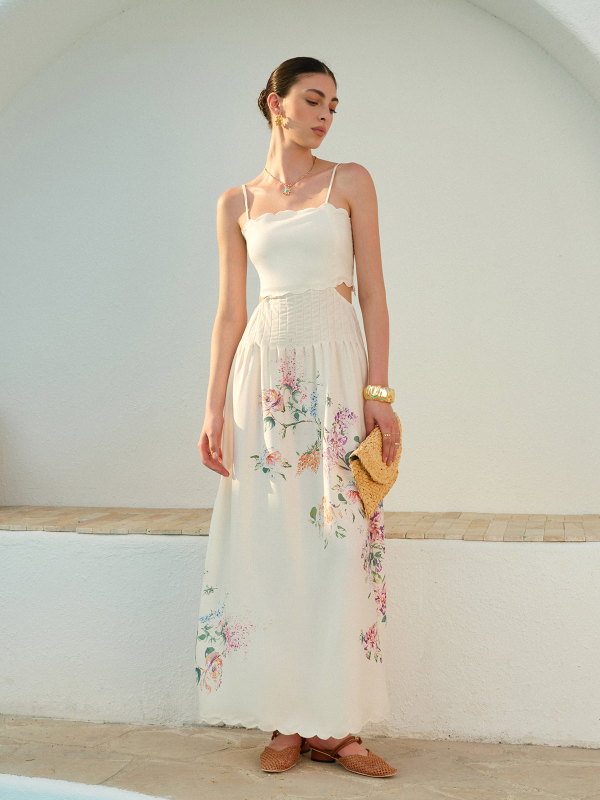 Edora | Floral Cutout Maxi Sundress with Scallop Hem