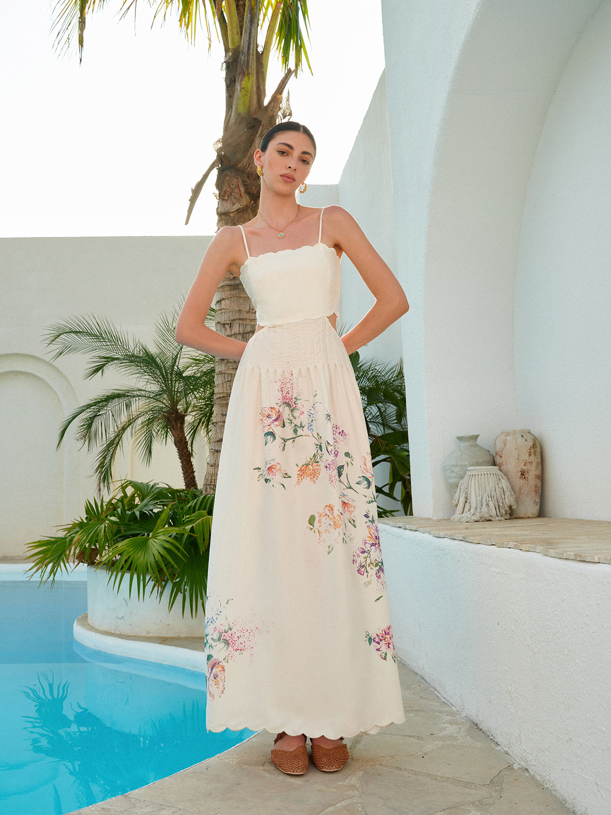Edora | Floral Cutout Maxi Sundress with Scallop Hem