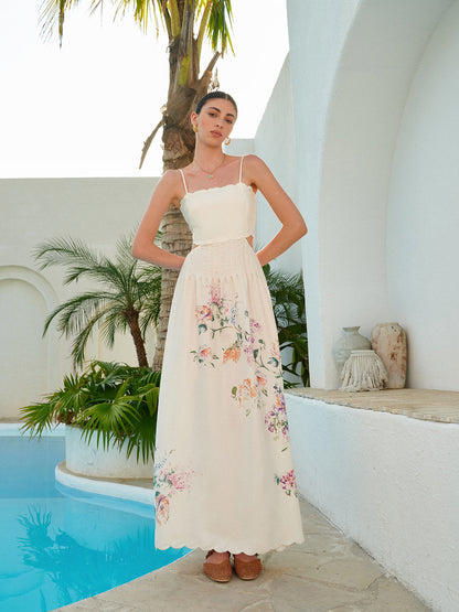 Edora | Floral Cutout Maxi Sundress with Scallop Hem