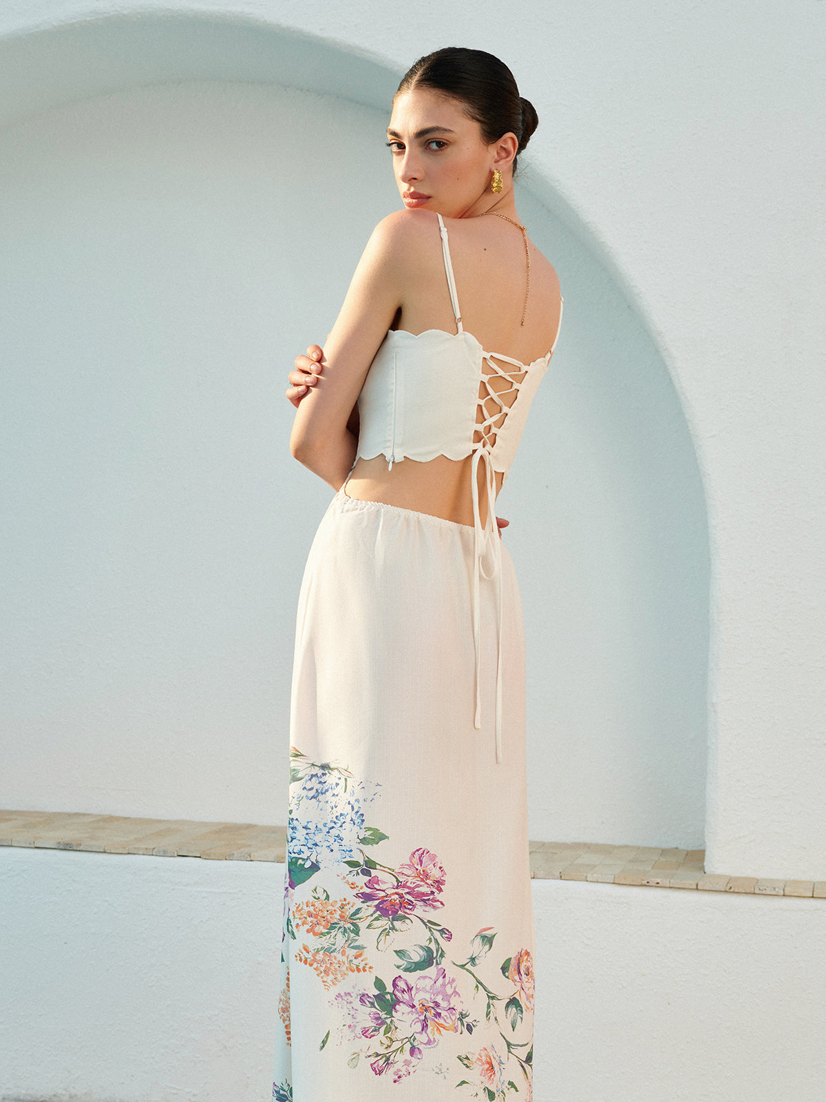 Edora | Floral Cutout Maxi Sundress with Scallop Hem