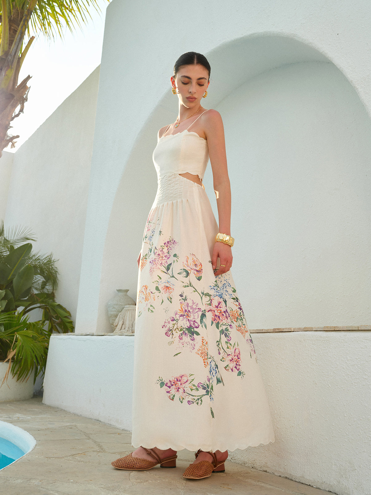 Edora | Floral Cutout Maxi Sundress with Scallop Hem
